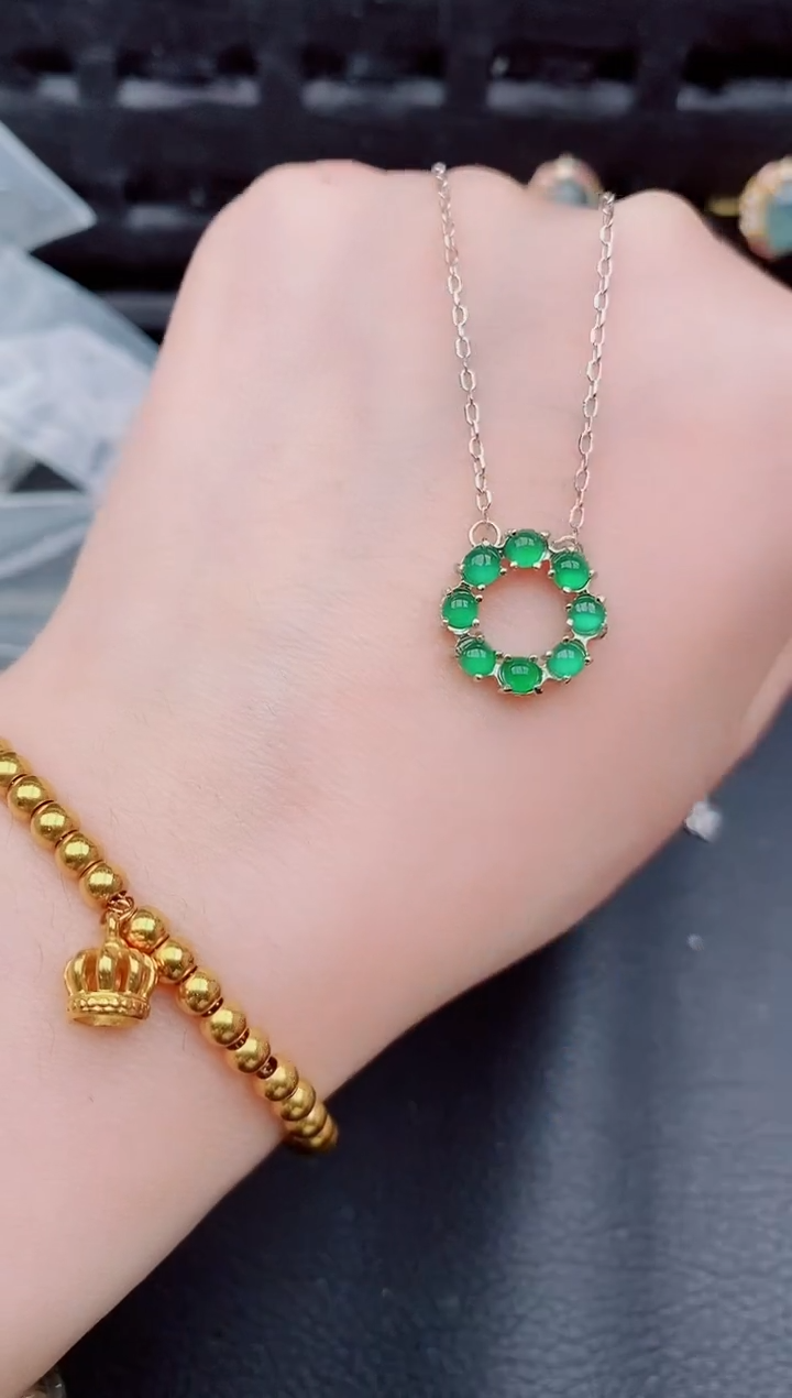 【闪购商品】翡翠颈饰银S925镶嵌天然a货翡翠1056