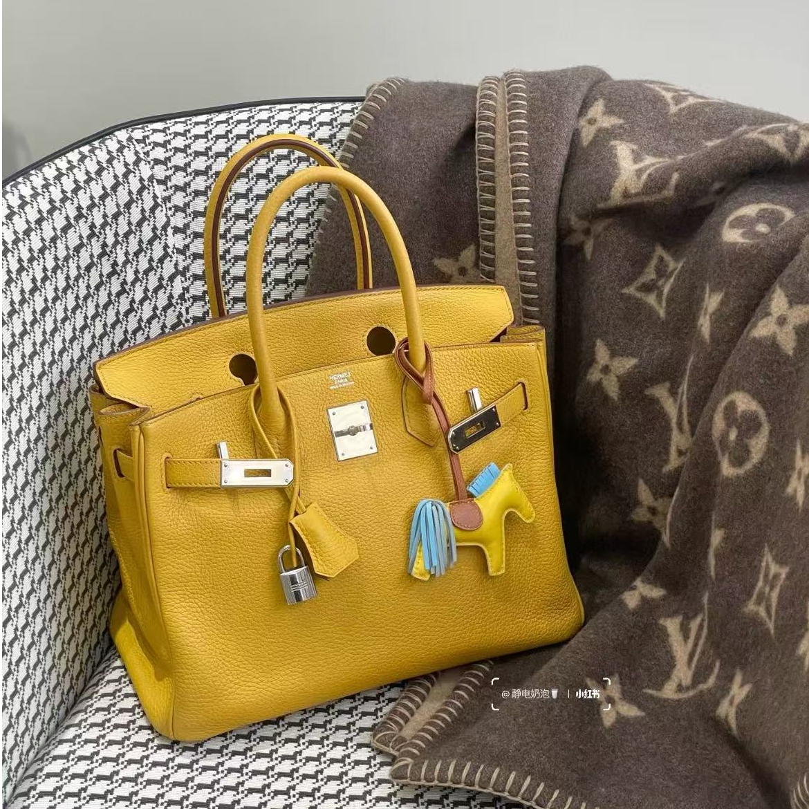 99新 Hermes/爱马仕 birkin30琥珀黄银扣togo皮C刻