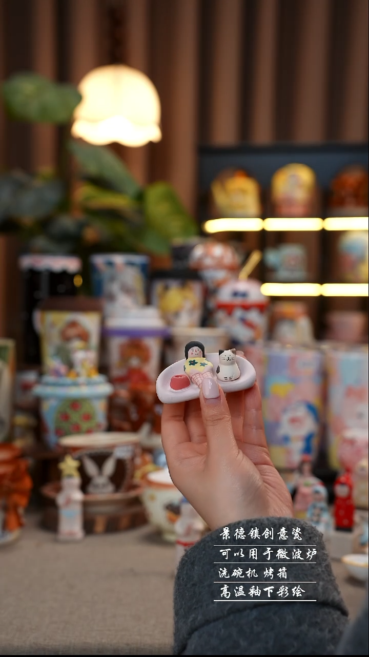 粉色躺平香插景德镇陶瓷手工手绘创意瓷