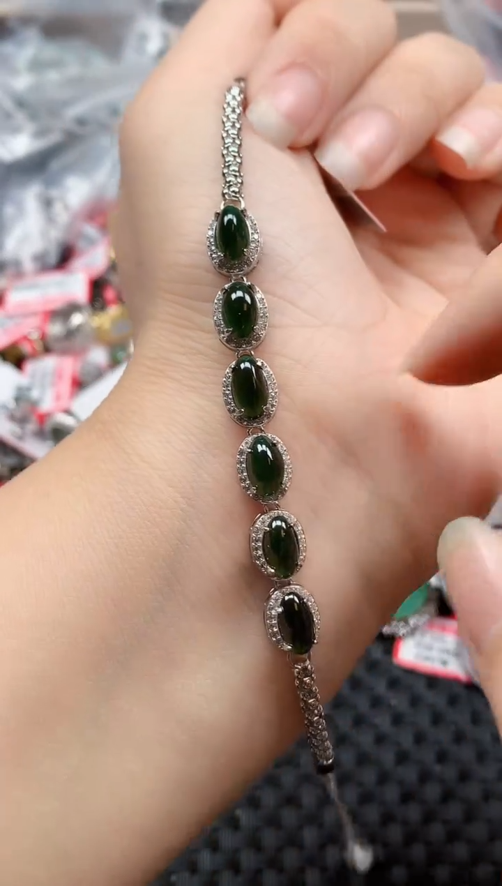 银S925镶嵌戒指翡翠天然A货缅甸翡翠