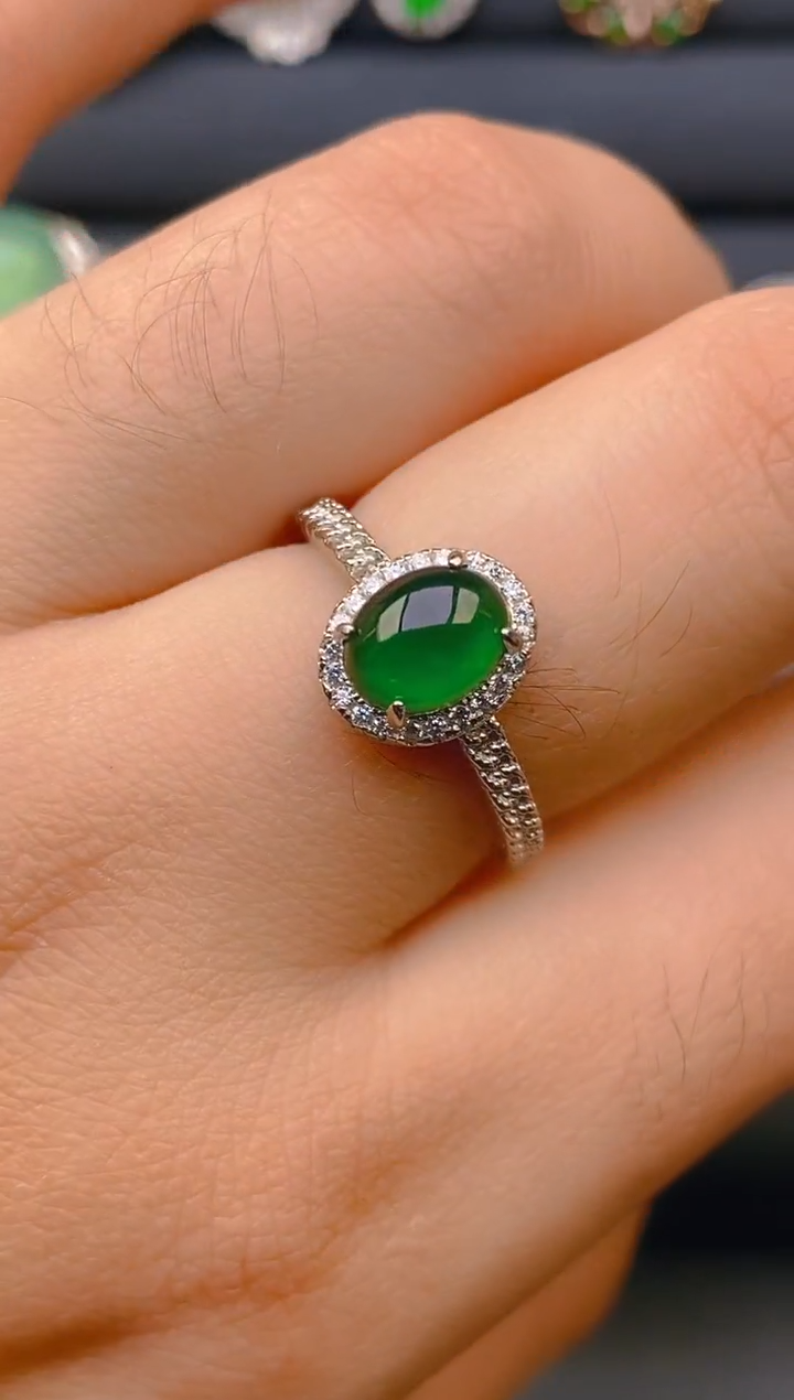 【闪购商品】翡翠戒指银S925镶嵌天然A货翡翠1