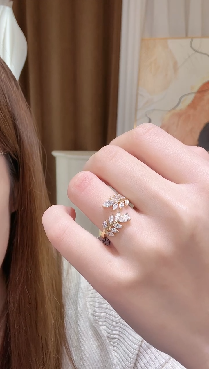 18K金镶嵌实验室培育钻石18k金k黄麦穗排戒指围18