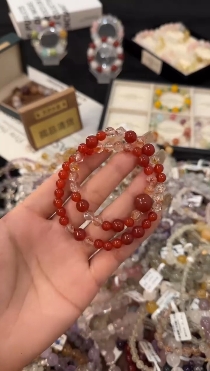 合金手链水晶红玛瑙双圈x2931