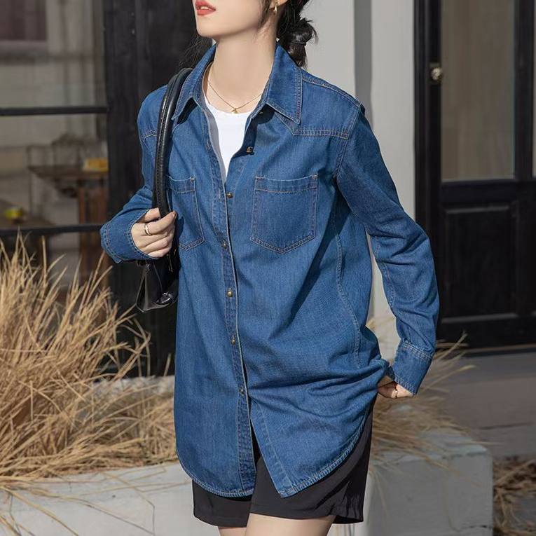 商场同款女装2025秋季新款宽松时尚百搭中长款牛仔衬衫女5300973