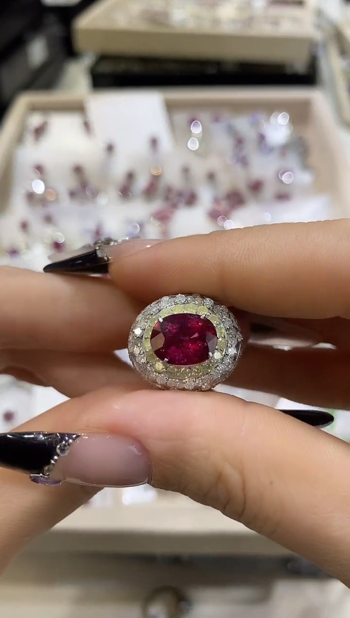 银S925镶嵌戒指定制碧玺楚楚珠宝中古甄选不退换