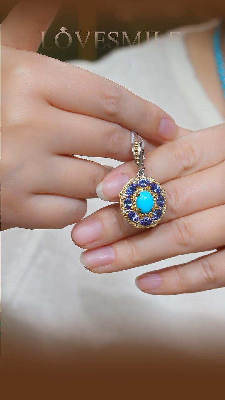 银S925镶嵌绿松石吊坠008