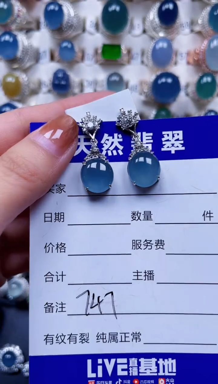 银S925镶嵌翡翠耳饰747