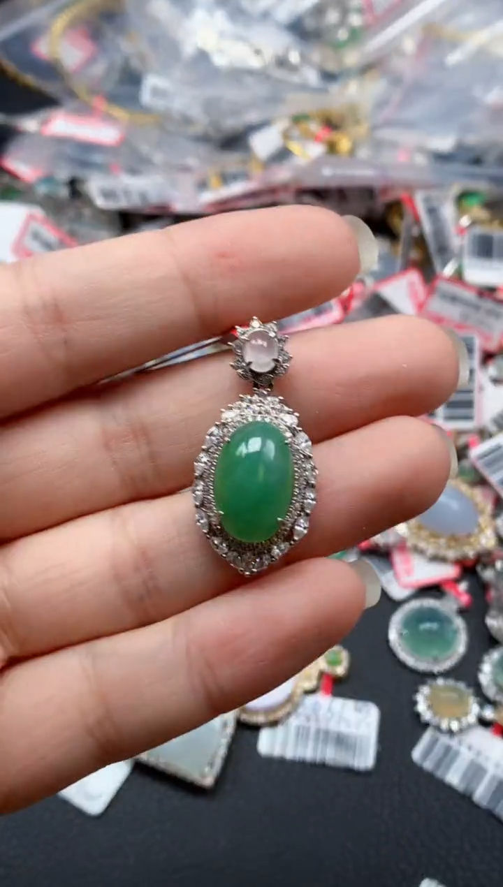 银S925镶嵌戒指翡翠天然A货缅甸翡翠