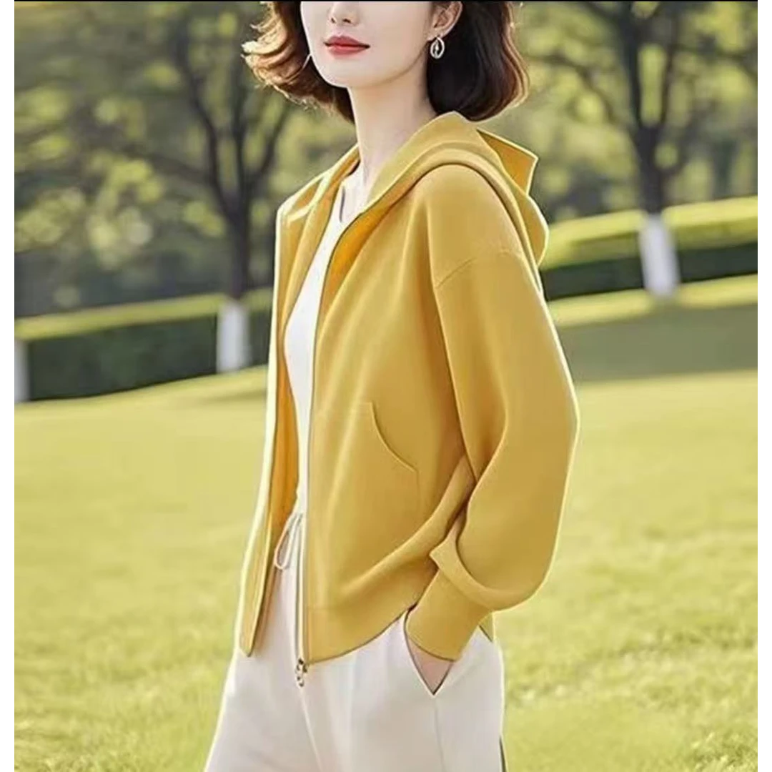 宽松卫衣女2025秋季新款中老年妈妈装纯色连帽外套女长袖