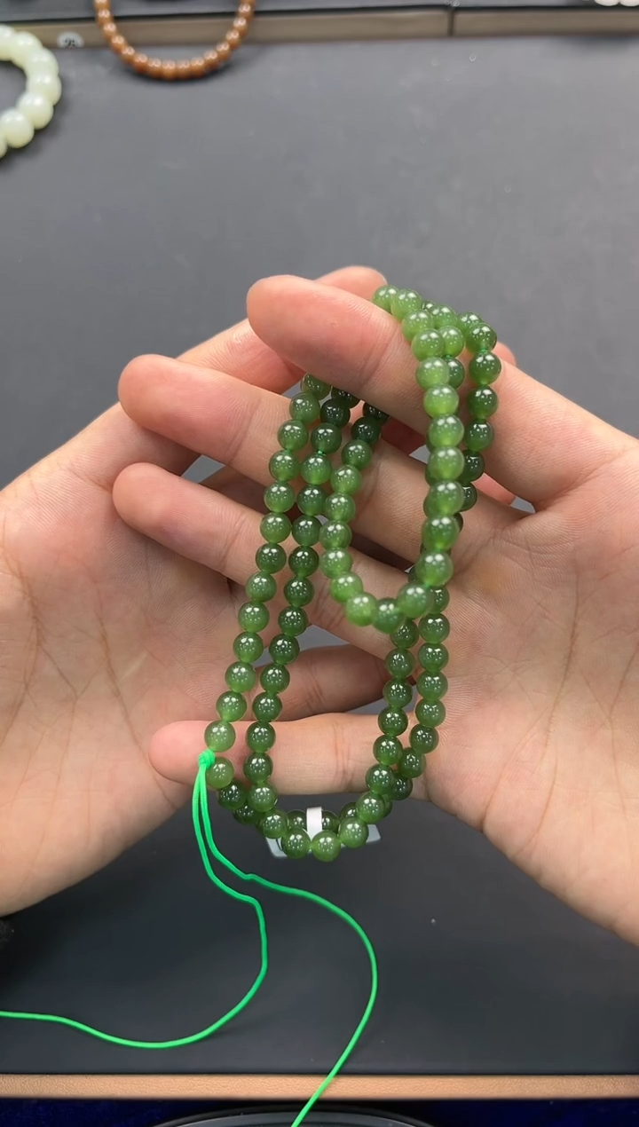 未镶嵌手串和田玉俄碧108项链卡6微色差