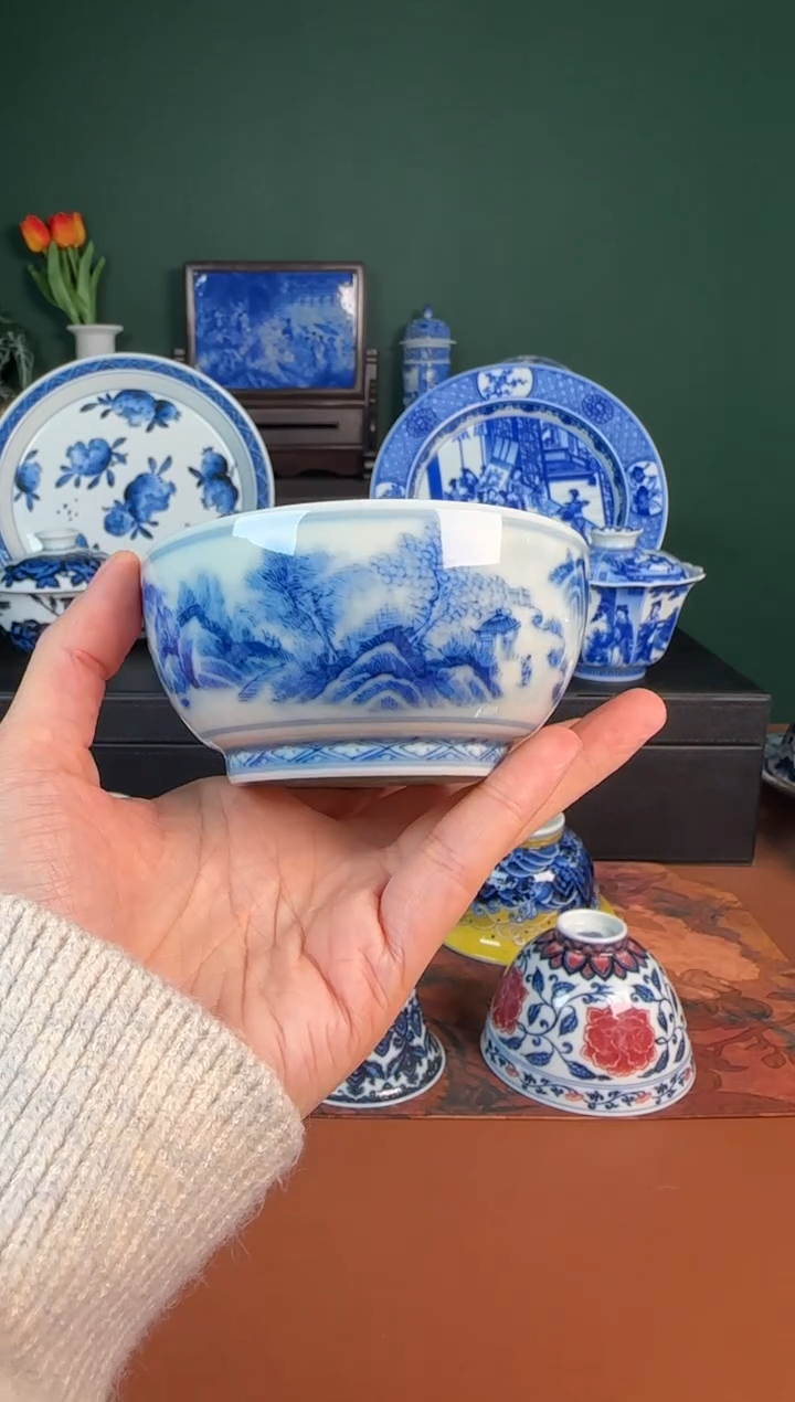 【闪购商品】杯福利 青花 重工 山水杯 