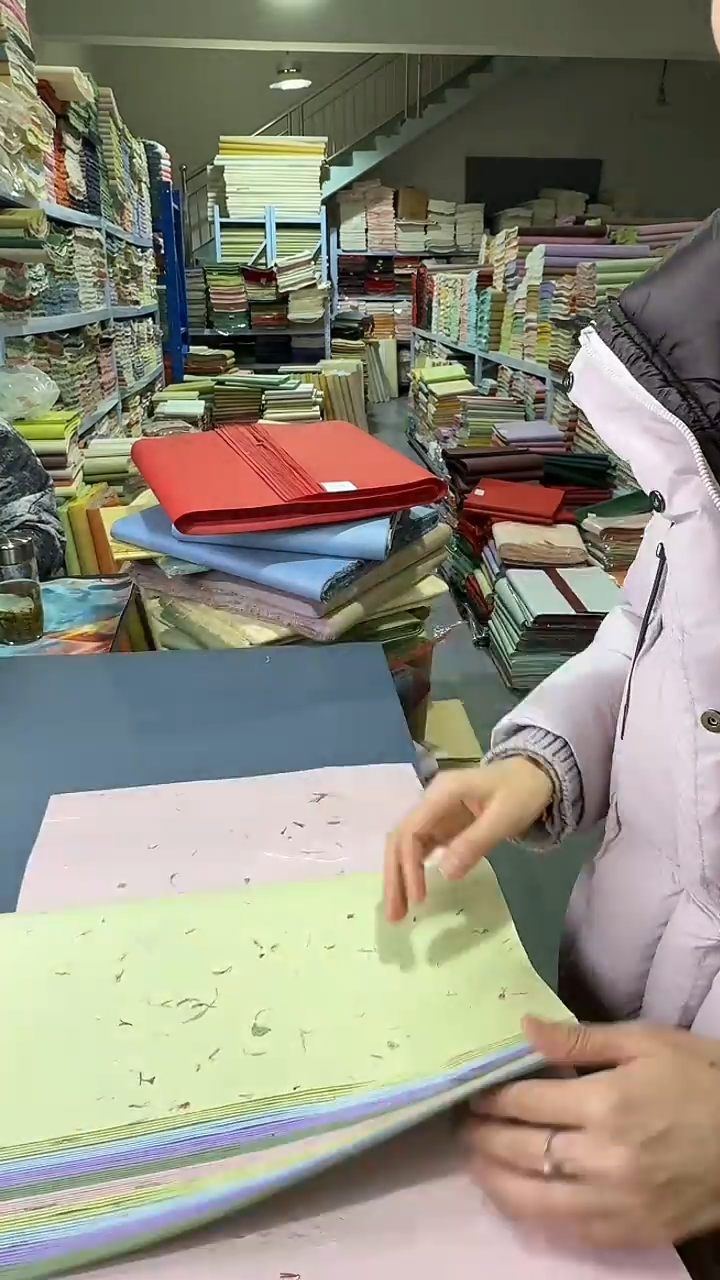 纯手工四尺对开五色50张茶叶红花楮皮笺