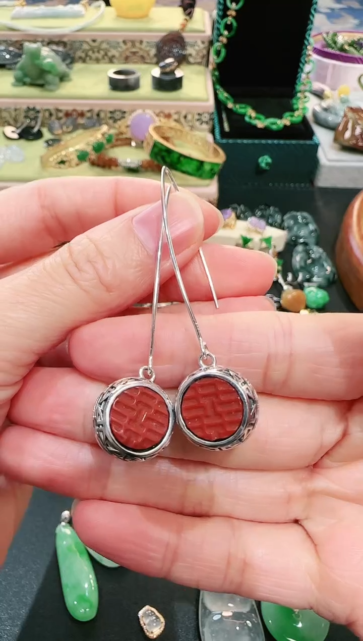 【闪购商品】南红玛瑙耳饰银S925镶嵌耳饰