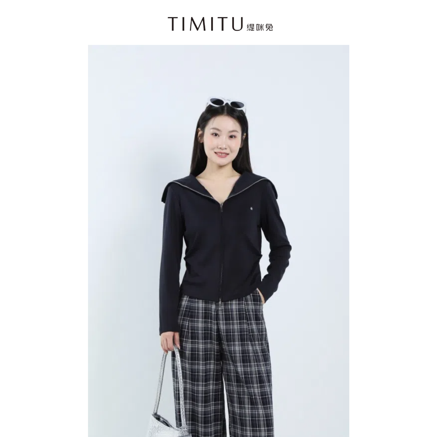 TIMITU缇咪兔韩系简约气质双拉链收腰设计T恤34320014