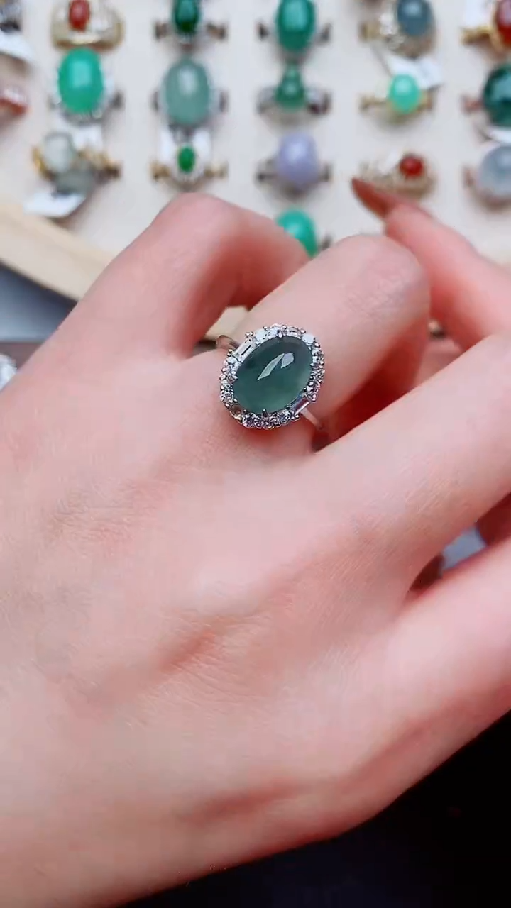 银S925镶嵌戒指翡翠...
