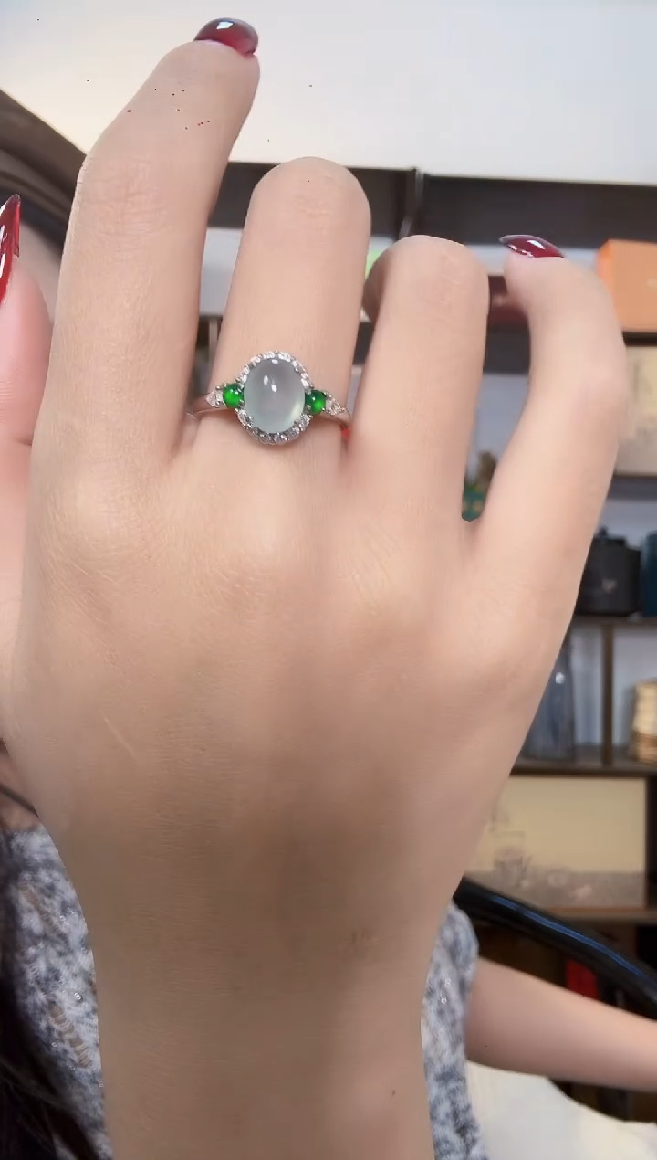 银S925镶嵌戒指翡翠戒指