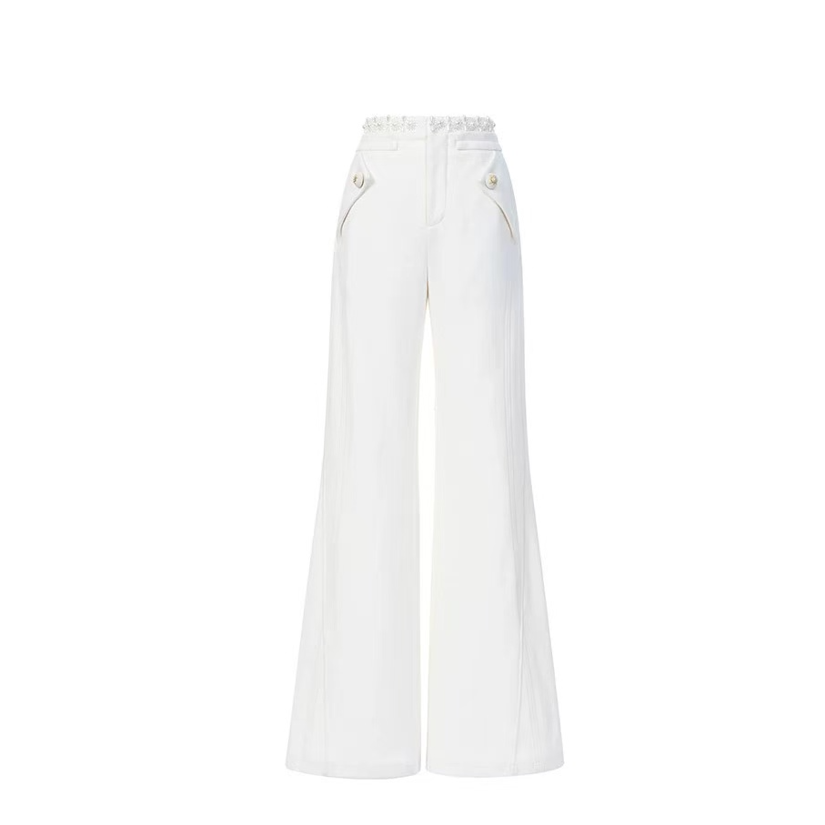 LeFame/拉飞姆2025年春双腰头拼接钉珠阔腿长裤LF25C41SP233