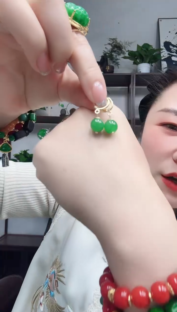 14K金镶嵌翡翠耳饰221编号耳夹