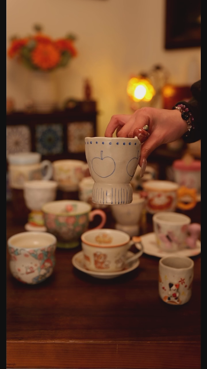 陶瓷手柄款粗陶手作 苹果  手绘釉下彩