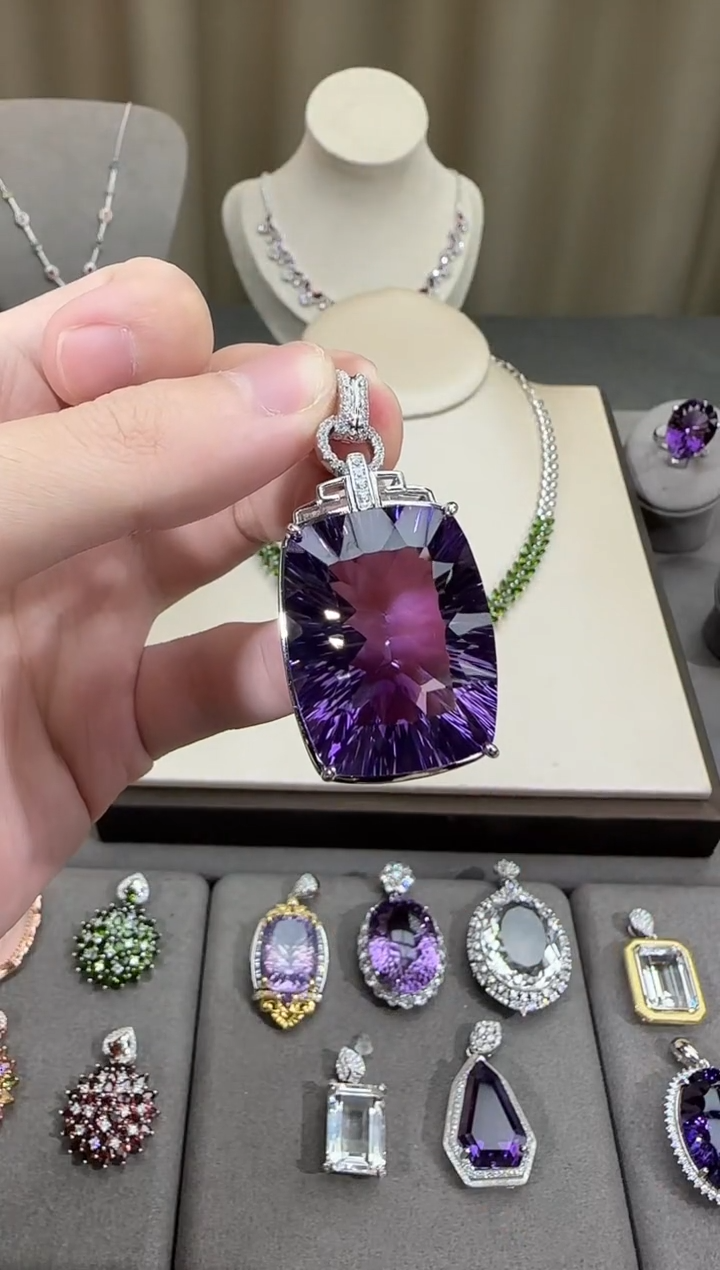 颈饰银S925镶嵌紫晶22*28mm88ct无事牌高级款吊坠