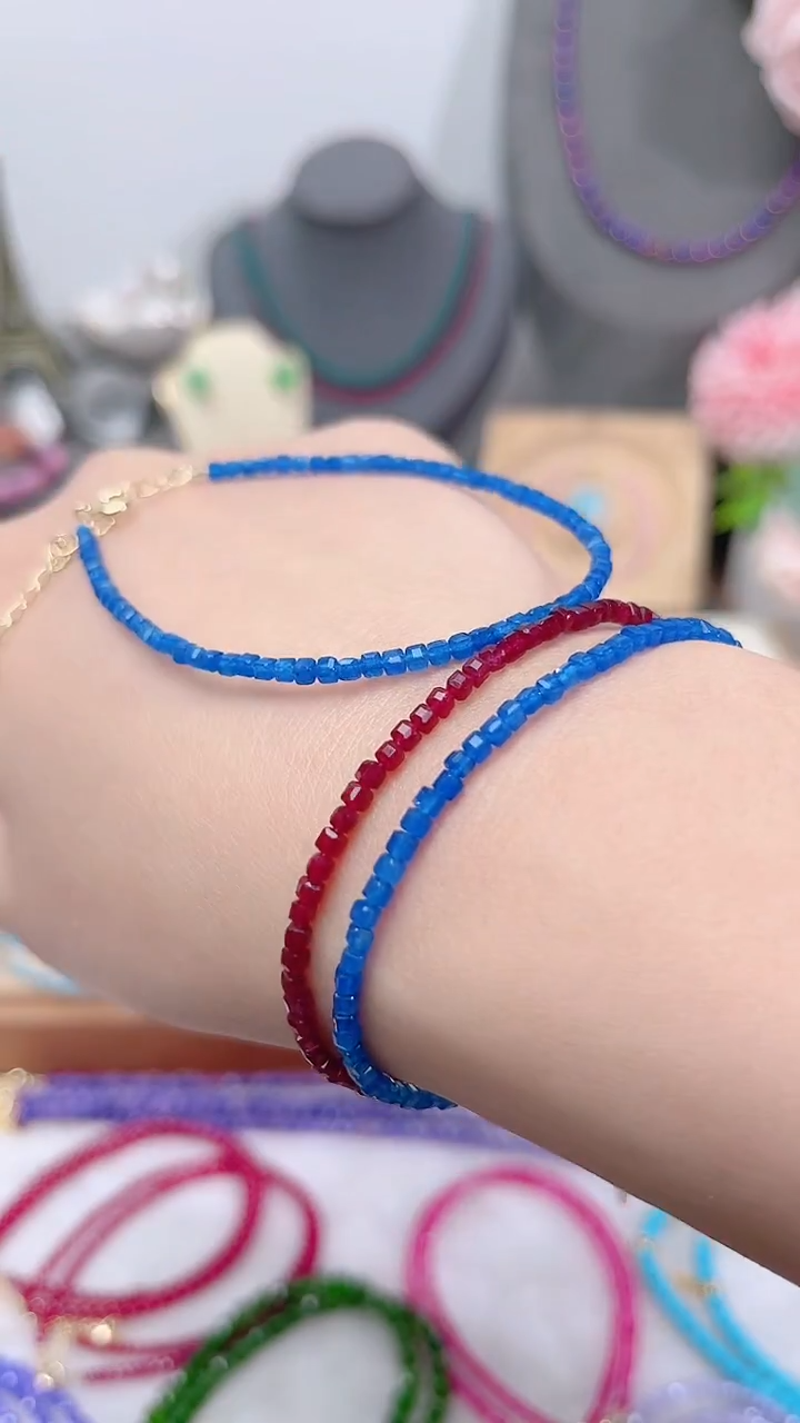 手链蓝宝石银S925镶嵌蓝方56