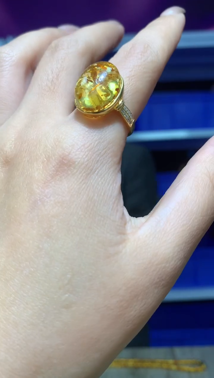 银S925镶嵌琥珀戒指【宝石世家严选】