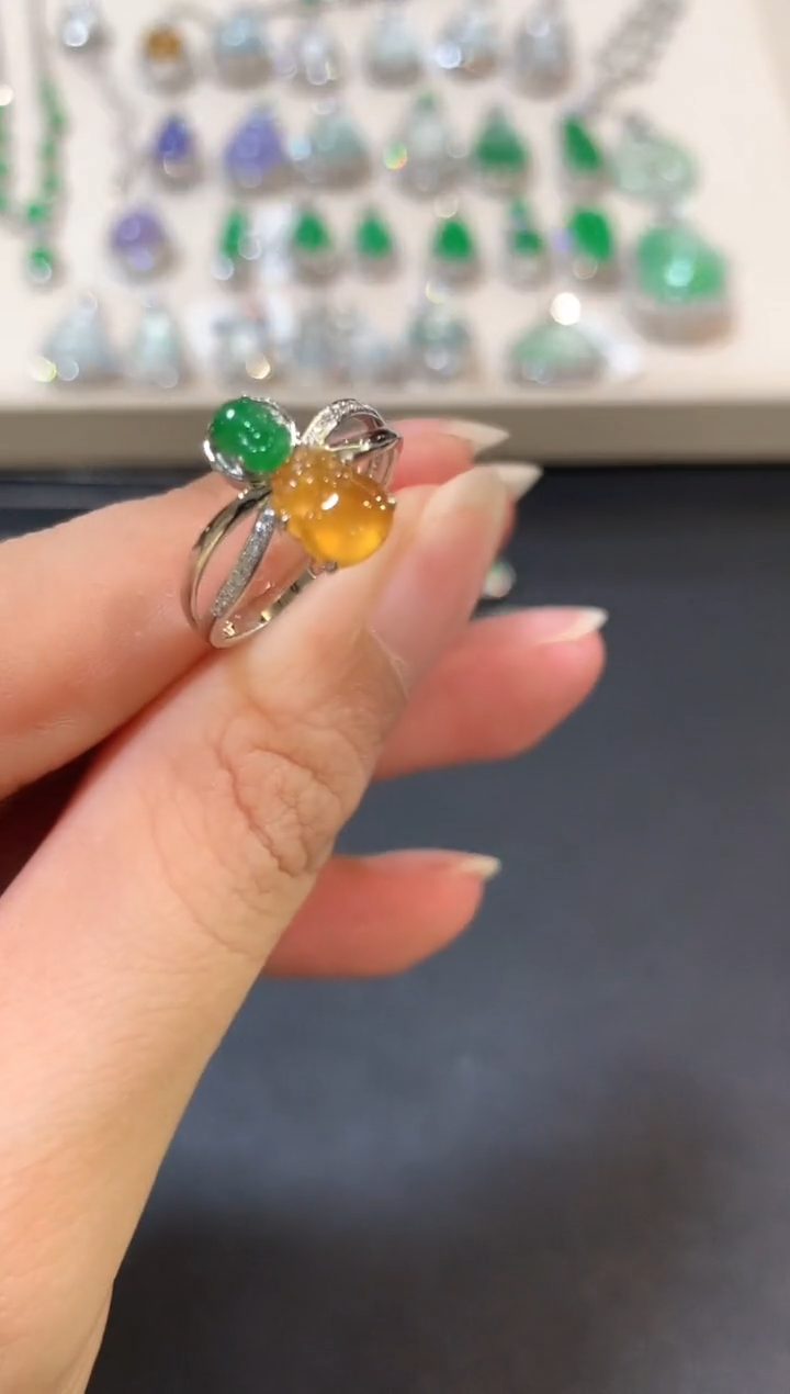 翡翠戒指18K金镶嵌b55  