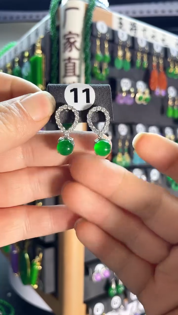 【闪购商品】翡翠耳饰银S925镶嵌老11...