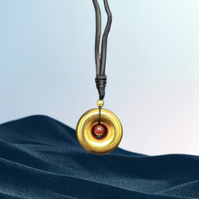 足金黄金金珠（ZL77399）合金镶嵌玉髓平安扣吊坠【丽姐甄选】赠黑绳