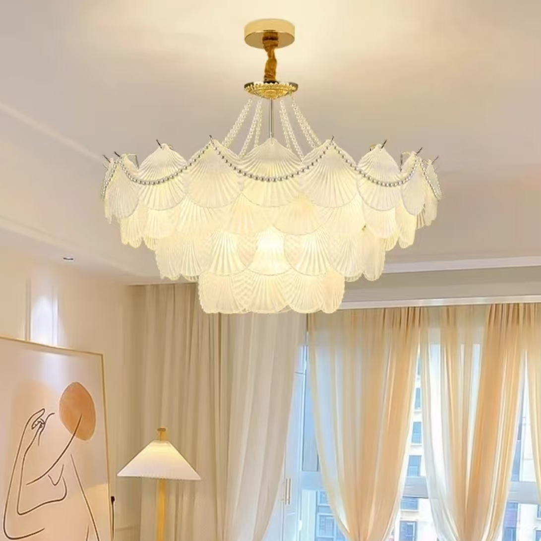 轻奢贝壳吊灯家用吊灯客厅吊灯卧室餐厅吊灯主卧室专用法式奶油风