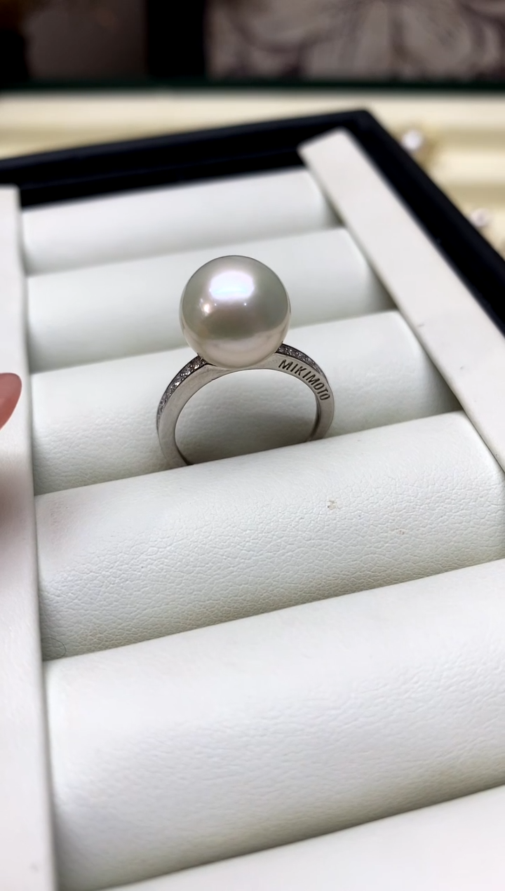 银S925镶嵌戒指淡水珍珠11-12mm