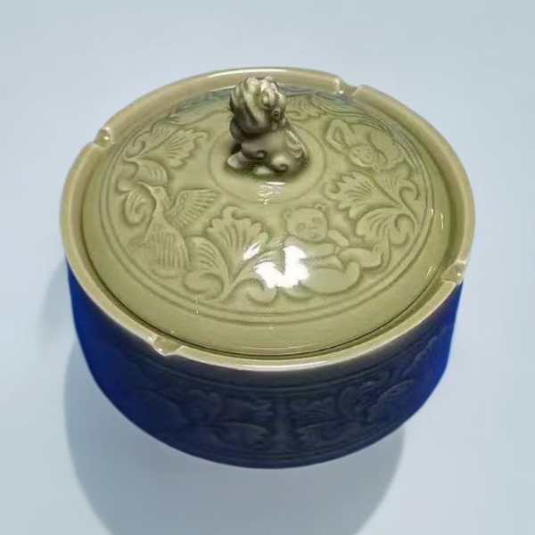 宋品天耀耀州窑全运四宝聚宝盆置物盒复古陶瓷精品高温青瓷大容量