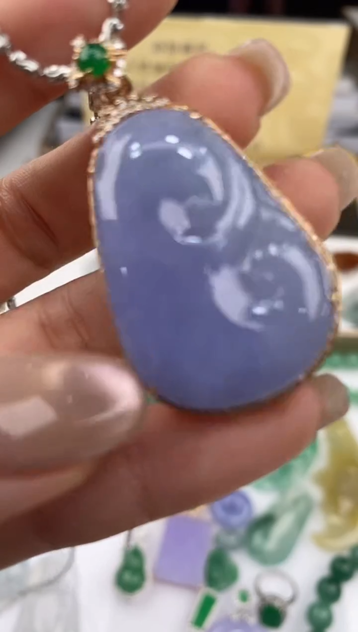 翡翠18K金镶嵌吊坠(不含链)37056