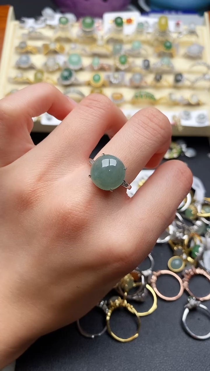 【闪购商品】翡翠戒指银S925镶嵌66666666+3
