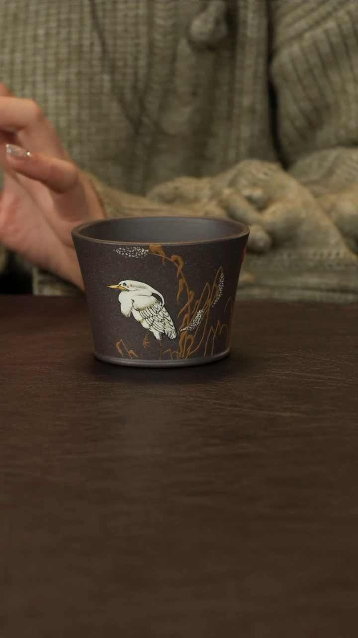 【闪购商品】紫砂茶杯直播福利余伟天青泥品茗杯泥绘白鹭