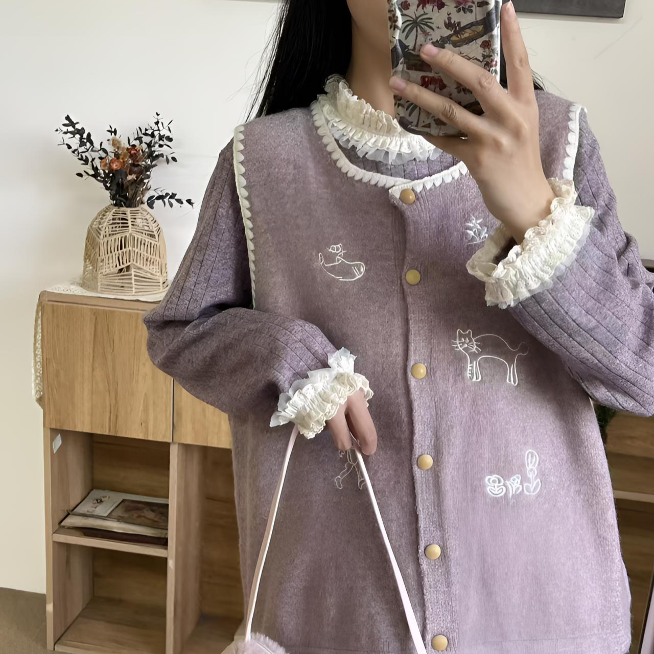 甜美风马甲短款刺绣常规款针织女马夹卡通冬季套装