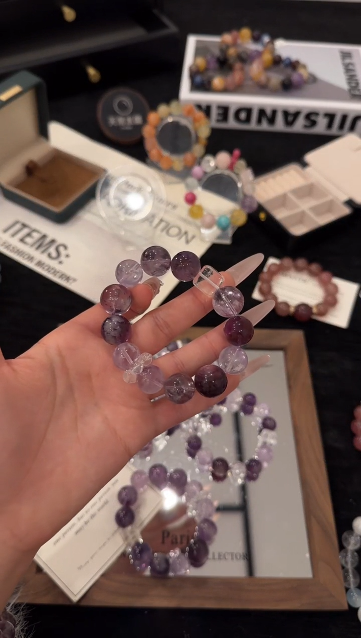 未镶嵌手链水晶紫水晶多宝x3591