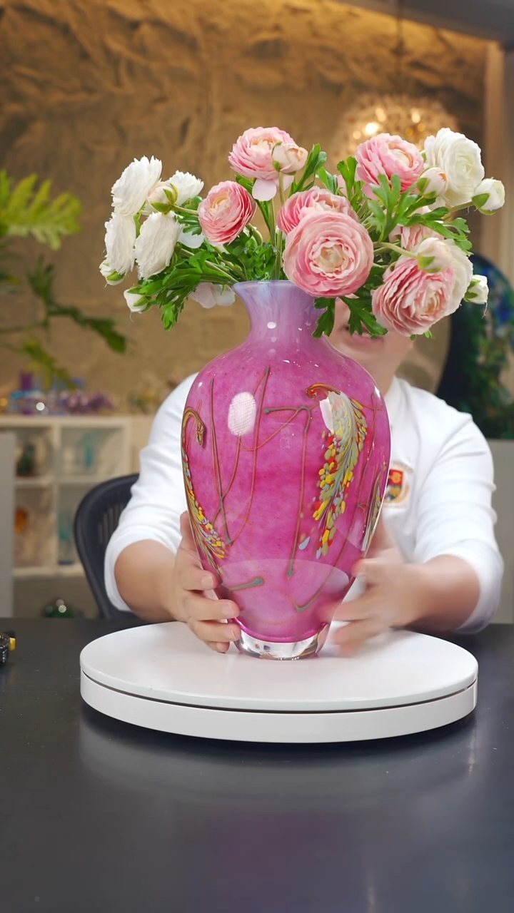 手工艺品琉璃金粉色设计款花器大号