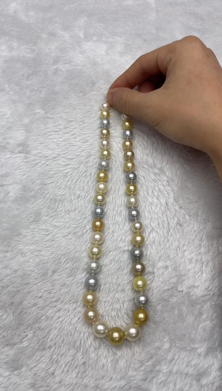 银S925镶嵌项链海水珍珠南洋金珠9-13mm