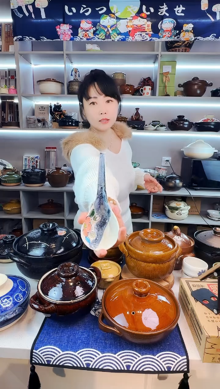 陶瓷日本进口万古烧蓝花汤勺