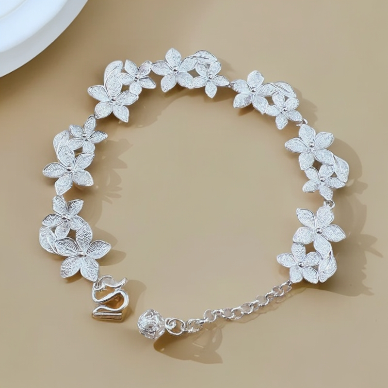 足银手链 足银999五瓣花花丝手链