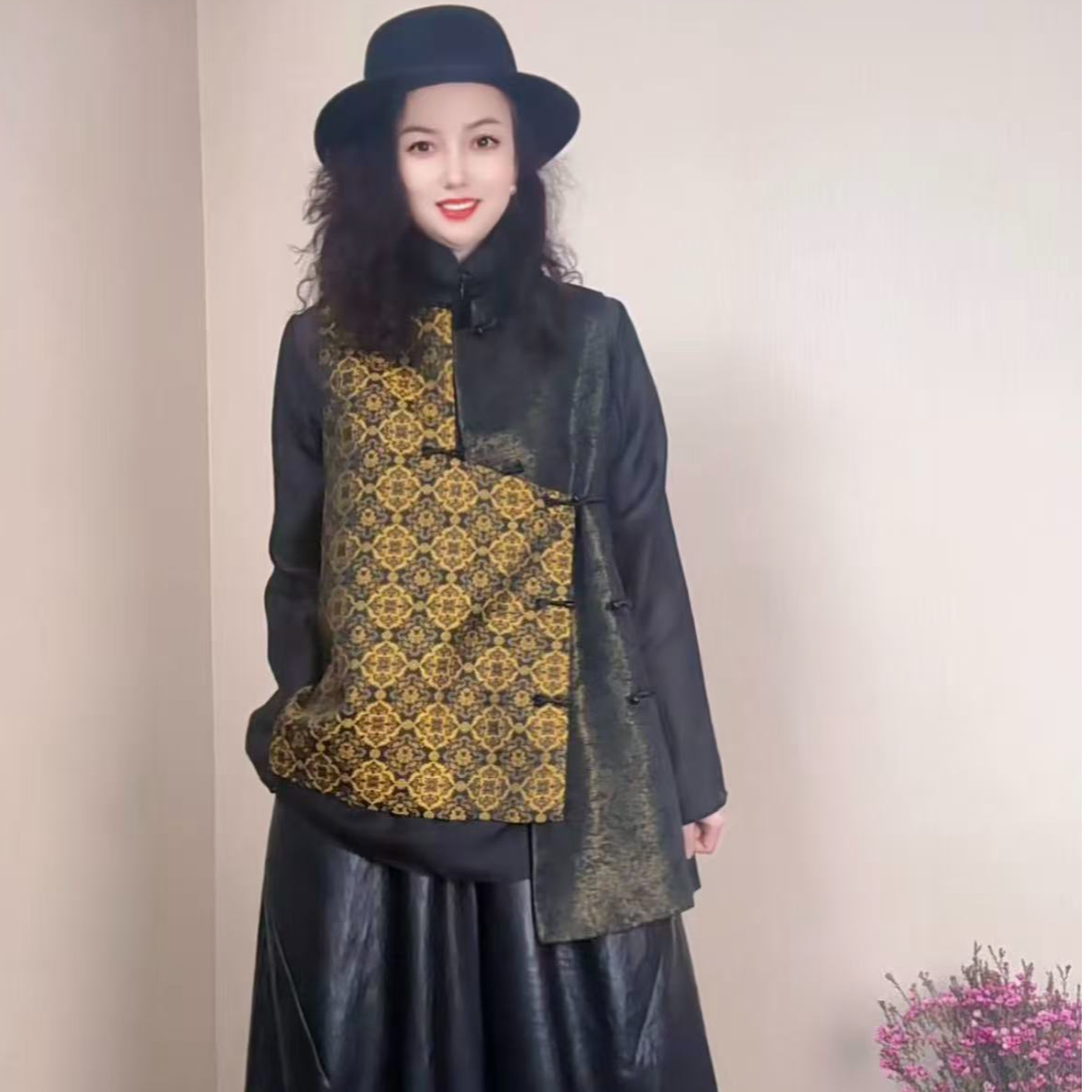 【鑫兰精选】新品新中式复古提花黑金盘扣时尚马夹