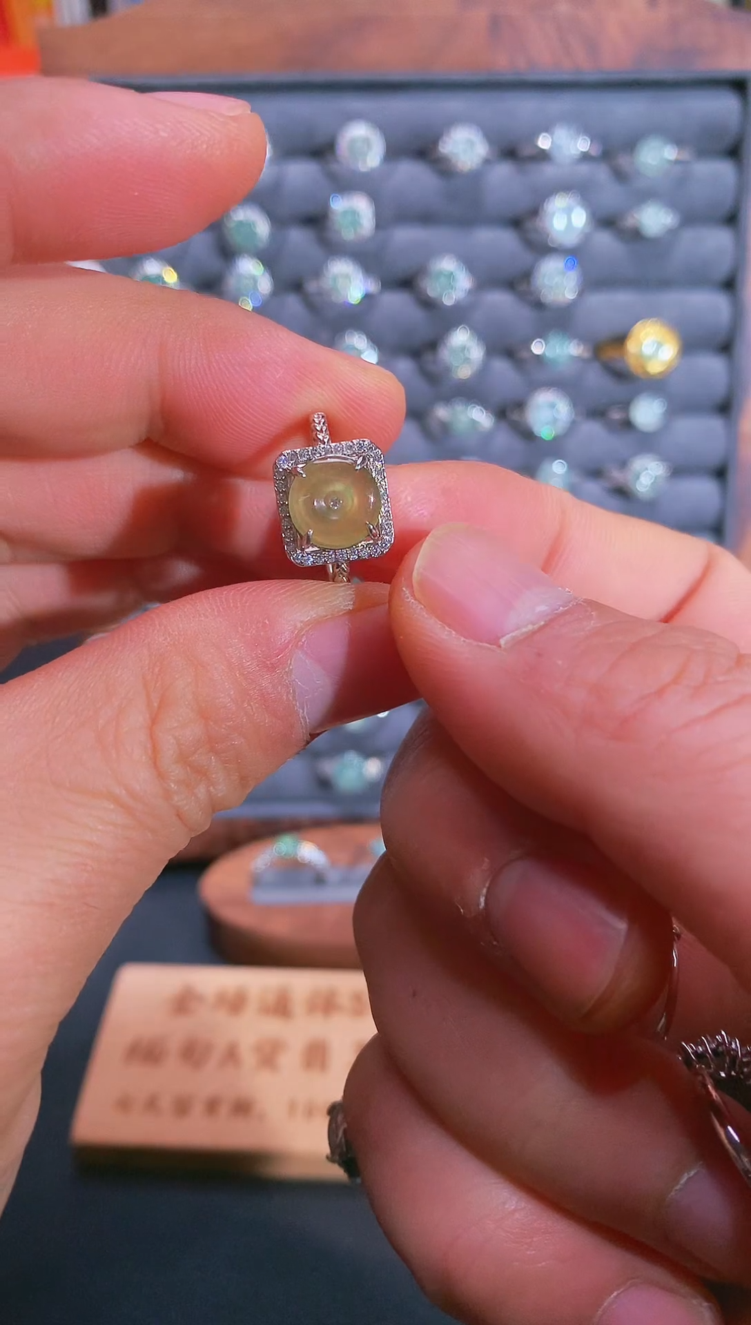 银S925镶嵌戒指翡翠?****?S925银镶翡翠平安扣女饰品