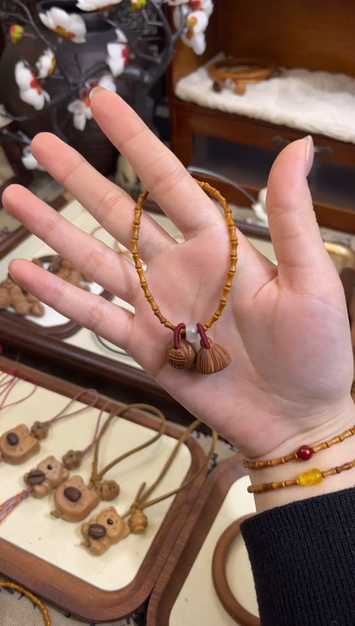 手串桃核【桃缘行】竹节「福气莲莲」桃木桃核辟、挡、驱、护 备注手围