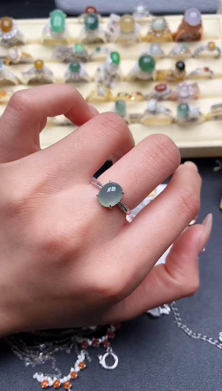 【闪购商品】翡翠戒指银S925镶嵌777777+6