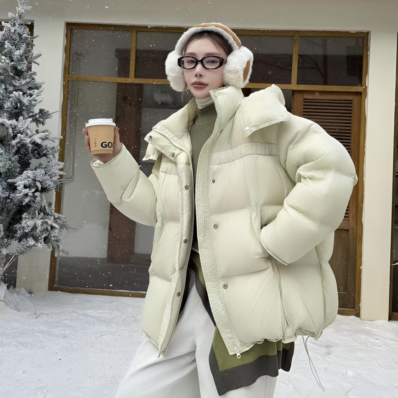 90 白鸭绒 大码中长云朵泡芙羽绒服女连帽宽松显瘦新款面包服8612