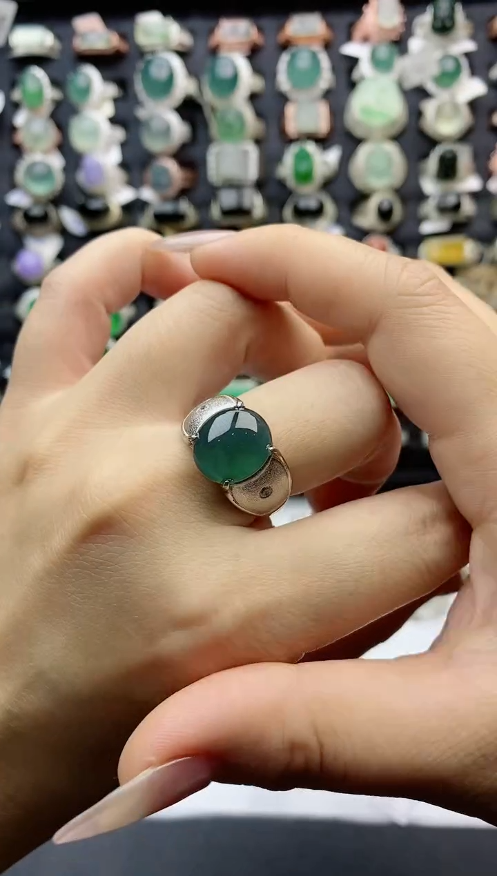 【闪购商品】翡翠戒指银S925镶嵌天然A货翡翠开口男戒
