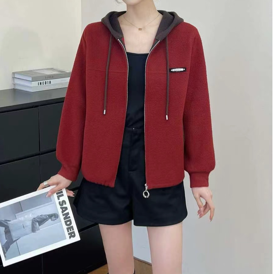 小施家时尚拼色连帽高端双面尼外套913