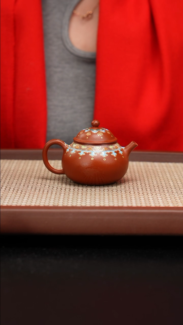 【闪购商品】紫砂茶壶小煤窑朱泥珐琅彩容天