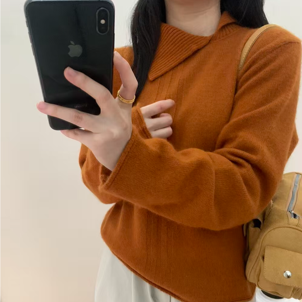 羊毛衫女云朵厚款时尚毛衣宽松型女士不规则领型针织衫B204